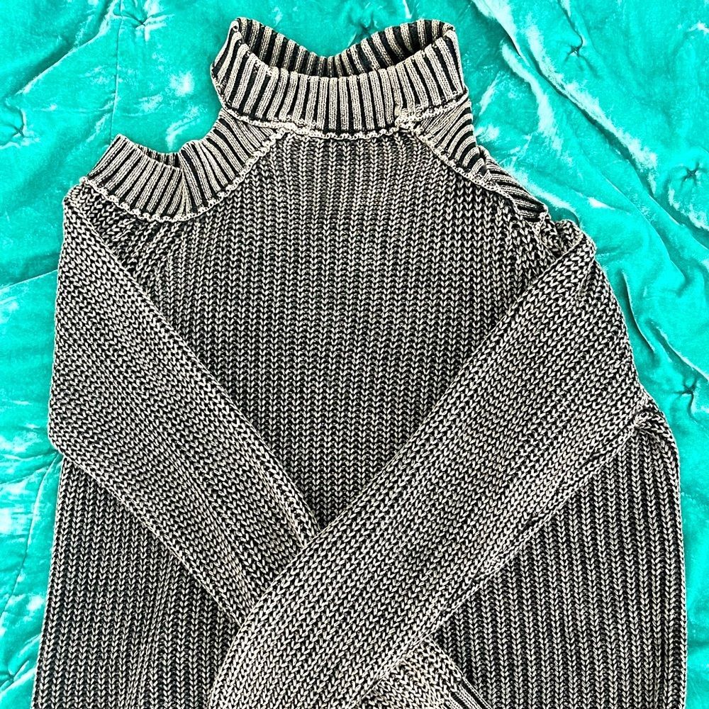 Black washed Free People knit Sweater with cut out back and shoulders